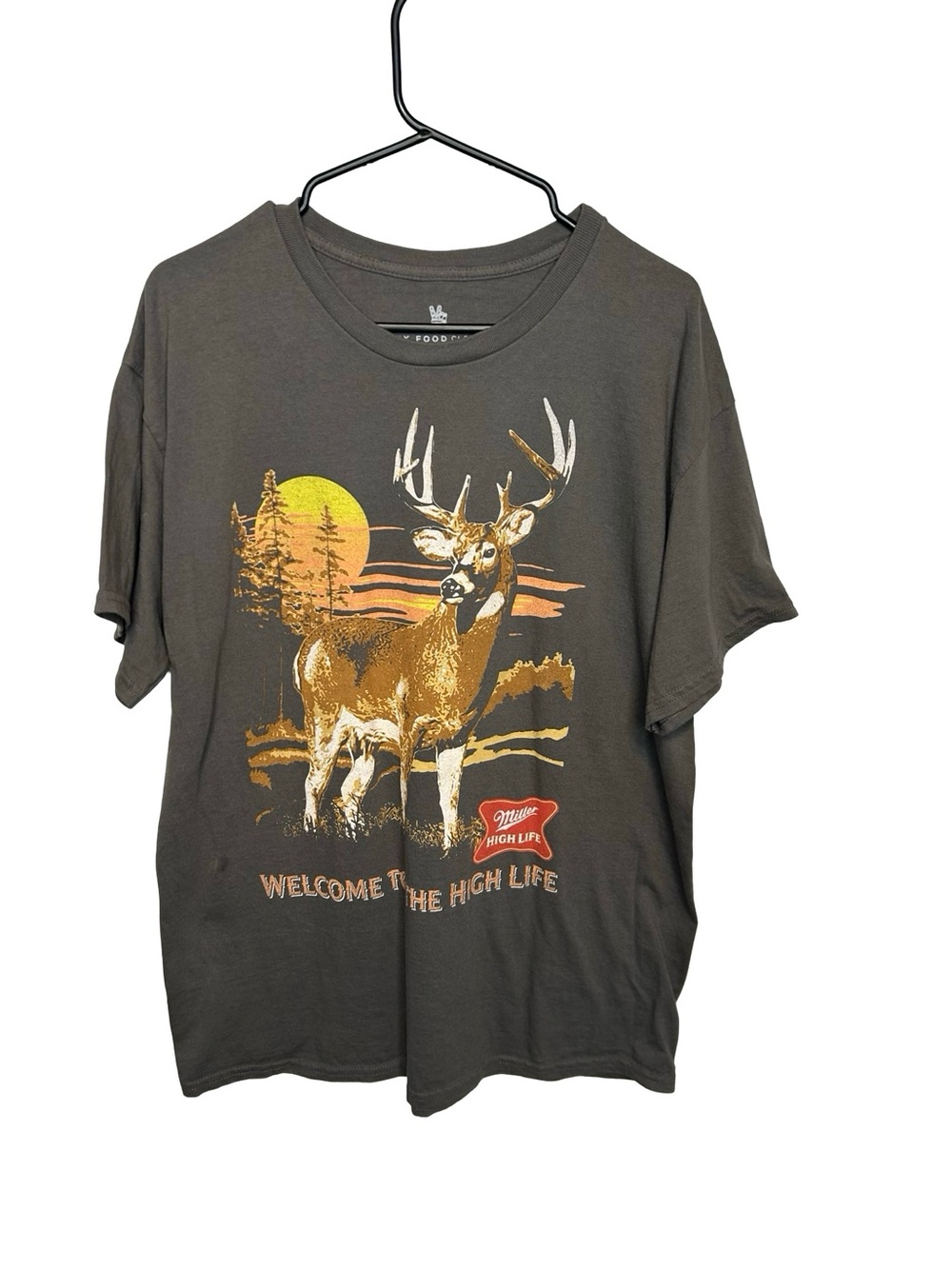 Junk Food Clothing Dark Gray Deer Sunset Graphic Tee with Miller High Life